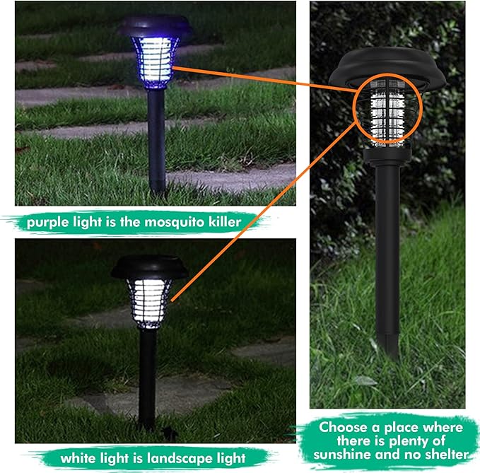 Solar Bug Zapper Outdoor, Rechargeable Mosquito Fly Zapper Lamp Repellent Outdoor Waterproof LED, Solar Powered Mosquito Killer Lamp for Indoor & Outdoor (2 Pack) (A1)