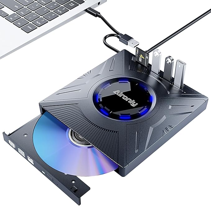 External CD/DVD Drive for Laptop/PC, USB 3.0 Type-C USB Portable Player for Computer CD DVD +/-RW Disk Drive CD Burner Writer Reader Compatible with Desktop Windows Apple (Multifunctional)