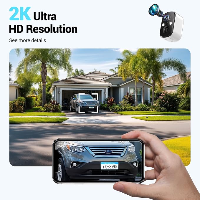 Techage 2K Solar Security Cameras Wireless Outdoor,Solar Battery Powered WiFi Cameras for Home Security with AI Motion Detection,Color Night Vision,2-Way Talk,IP66 Waterproof,Cloud/SD Storage 2 Pack