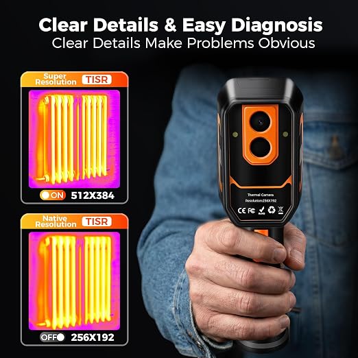 Handheld Dual Lens Thermal Imaging Camera with 2MP Visual Camera, 512×384 Super Resolution, -4°F~1022°F, PC 2D/3D Image Analysis for Hidden Water Leak Detection & Moisture Inspection