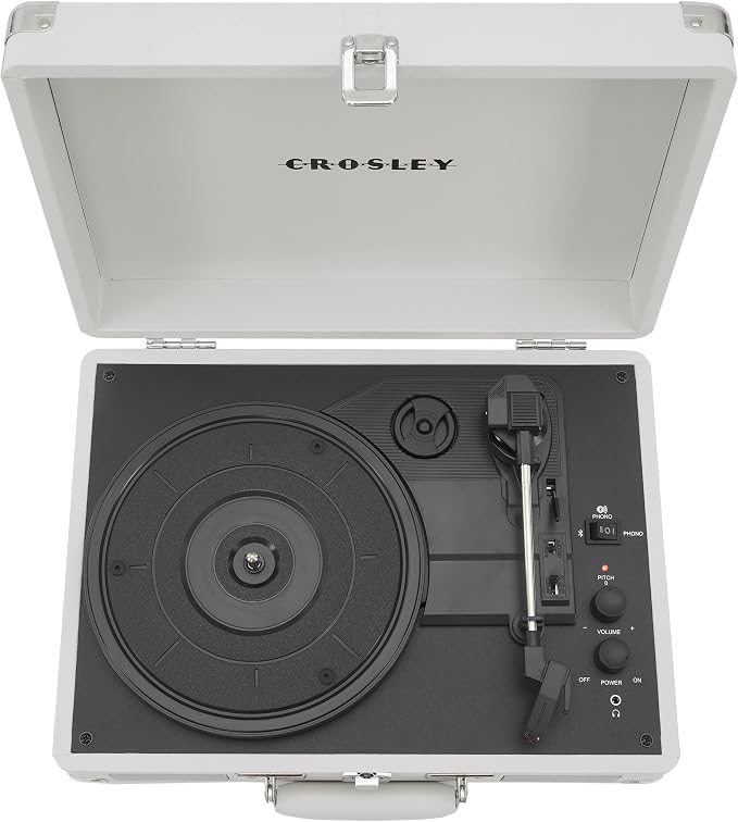 Crosley CR8005F-WS Cruiser Plus Vintage 3-Speed Bluetooth in/Out Suitcase Vinyl Record Player Turntable, White Sand