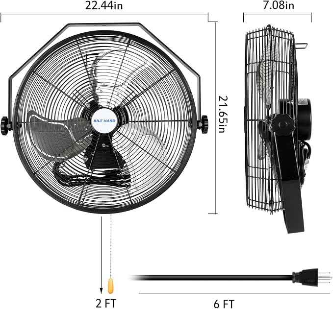 BILT HARD 4300 CFM 18 in. Industrial Wall Mount Fan, 3-Speeds High Velocity Wall Fan with Sealed Motor, Heavy Duty Metal Barn Fans for Garage, Commercial, Greenhouse, Warehouse, Shop Use
