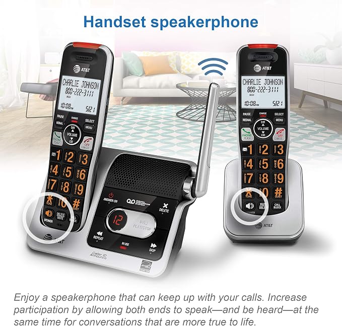 AT&T BL102-2 DECT 6.0 2-Handset Cordless Phone for Home with Answering Machine, Call Blocking, Caller ID Announcer, Audio Assist, Intercom, and Unsurpassed Range, Silver/Black