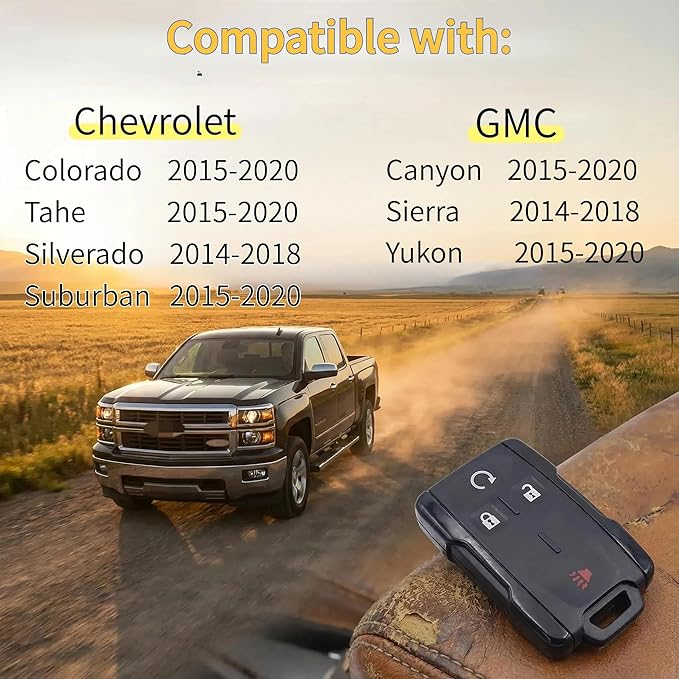 DIY Keyless Entry Remote Car Key Fob Replacement Fits Compatible with Chevy Silverado GMC Sierra 1500 2500 3500 2014-2020, for Colorado Canyon 2015-2020, for Tahoe Suburban Yukon, FCC ID: M3N32337100