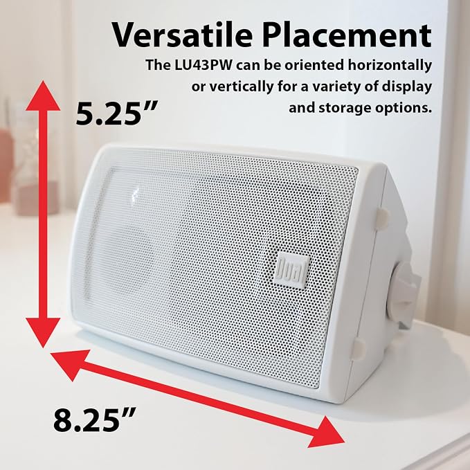 Dual Electronics LU43PW 4" 3-Way High Performance Outdoor Indoor Wired Speakers | Effortless Set Up | Home, Pool, Patio, Garage Use | Weather & UV Resistant | Expansive Stereo Sound Coverage | White