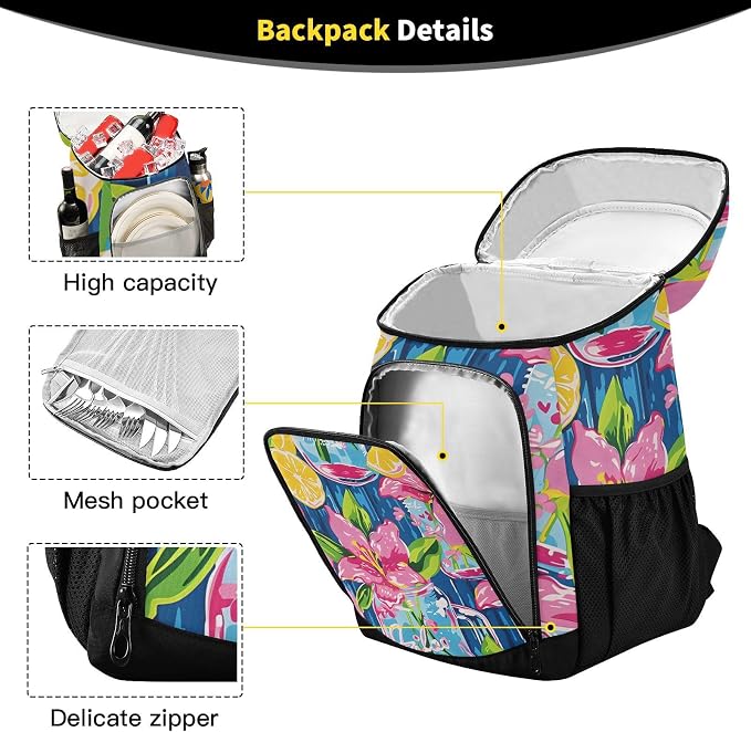 Tropical Pineapples Fruits Cooler Backpack Insulated Leak Proof Beach Cooler Bag Soft Lunch Picnic Hiking Camping Backpack Cooler