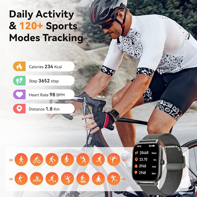 Smart Watch for Men Women Fitness Tracker: Waterproof Bluetooth Call Answer Make Smart Watches for Android iPhone Digital Mens Watches Activity Smartwatch Pedometer Heart Rate Monitor 120 Sports Model