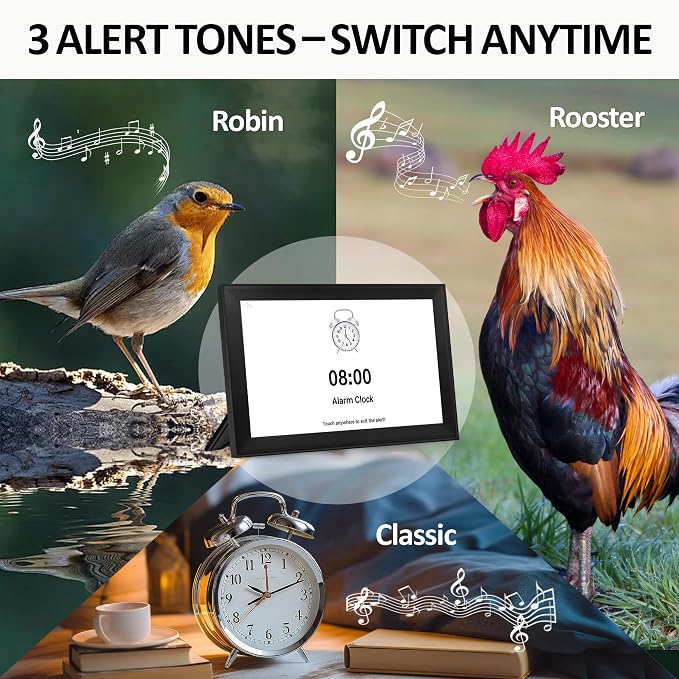 10.1" Touchscreen Digital Clock Large Display, Dementia Clocks for Seniors Custom 64 Alarms and Reminders, Auto DST, Auto-Dimming, Digital Alarm Clock with Day and Date for Elderly(Black)