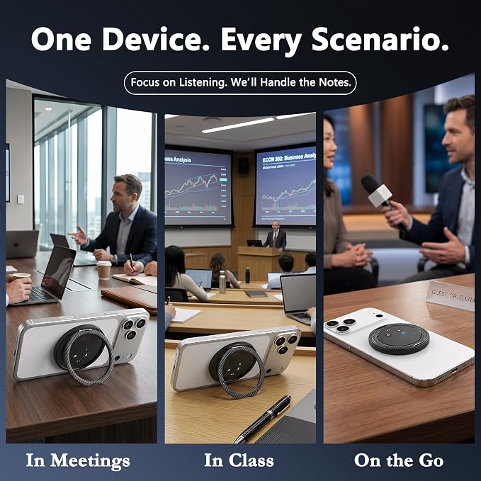 AI Voice Recorder Designed as Magnetic Phone Stand, Real-Time Transcription in 100+ Languages, Smart Digital Audio Recorder Transcribe & Summarize Note Taker Lectures Meetings (Space Gray)