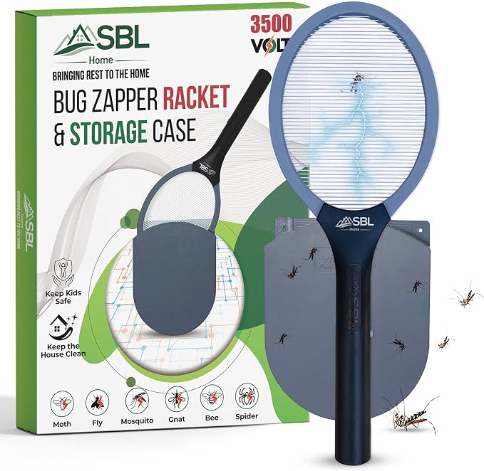 Electric Fly Swatter Racket, Electric Mosquito Swatter, Bug Zapper Racket, Electric Fly Bat with Patented Wall Case, Gray, Black (1 Pack)