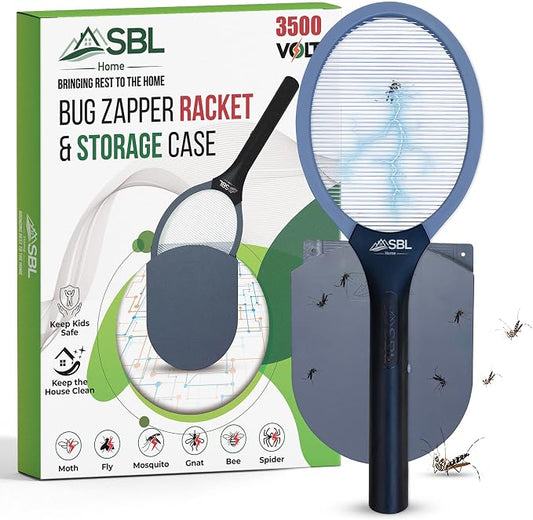 Electric Fly Swatter Racket, Electric Mosquito Swatter, Bug Zapper Racket, Electric Fly Bat with Patented Wall Case, Gray, Black (1 Pack)