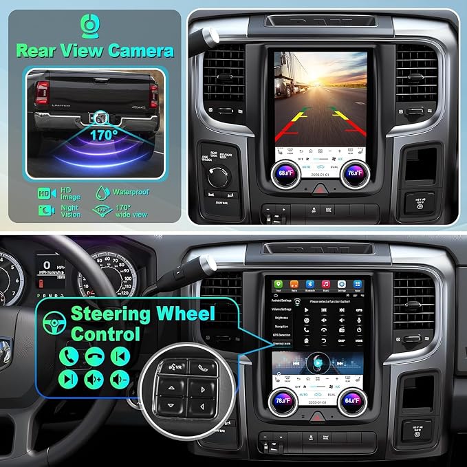for Dodge Ram 1500/2500/3500 Manual AC Android 13 Car Radio 8-core, 10.4 Inch IPS Touch Screen Car Stereo with Wireless Carplay/Android Auto,GPS, WiFi, Bluetooth, FM, DVR