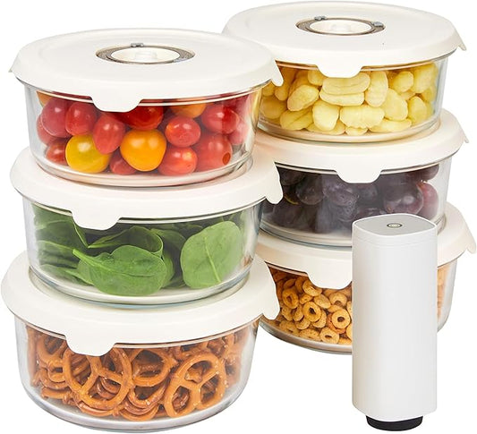 HOLDN’ STORAGE Vacuum Food Storage Containers, Set of 6 Glass Containers & Electronic Pump - Keep Food Fresh Longer, BPA-Free Glass, Leak-Proof, Ideal for Meal Prep, Marinating