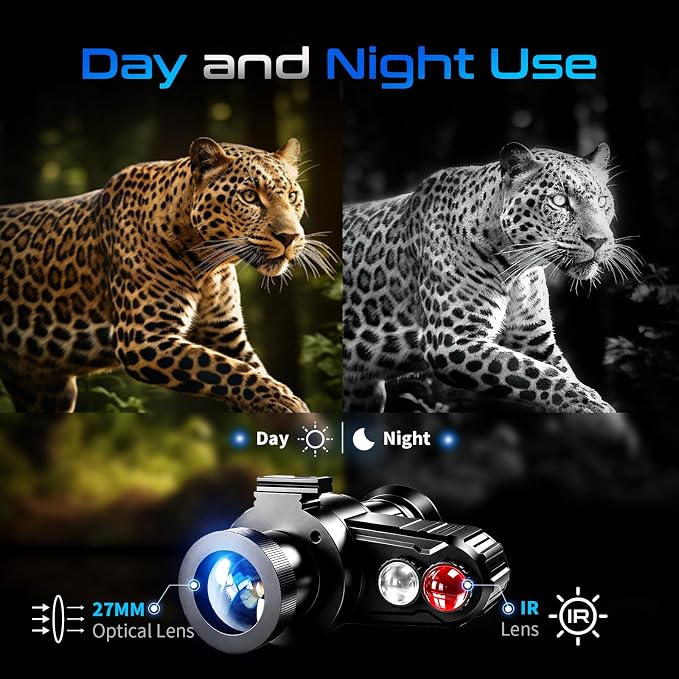 Head-Mounted Night Vision Monocular Goggles with Elastic Head Strap, Default 7X Magnification, Digital Infrared NVG Equipment 1148FT Range with 1.54in HD Screen, Rechargeable for Ghost Hunting Camping