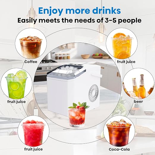 Countertop Ice Maker Machine with Portable Handle, Basket and Scoop, 26lbs Daily, 9 Ice Cubes Ready in 6 Mins, Auto-Cleaning for Home, Kitchen, Office, Outdoors, RV Camping.