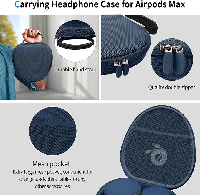 Hard Case for AirPods Max 2 Supports Sleep Mode, Travel Carrying Headphone Case with AirPods Max 2/1 Silicone Earpad Case/Ear Cups/Headband Cover, AirPod Max Protective Portable Storage Bag (Blue)