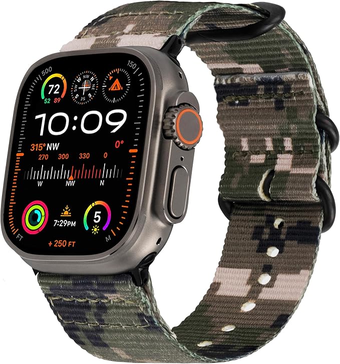 Hiking Trail Nylon Band | The Original Rugged Compatible with Apple Watch Band for Men & Women - Soft, Breathable, Woven Water-Resistant Nylon Mens iWatch Strap | Fits Ultra 2 & Ultra 49mm 46mm 45mm 44mm Series 10 & All Models (Stealth Army)