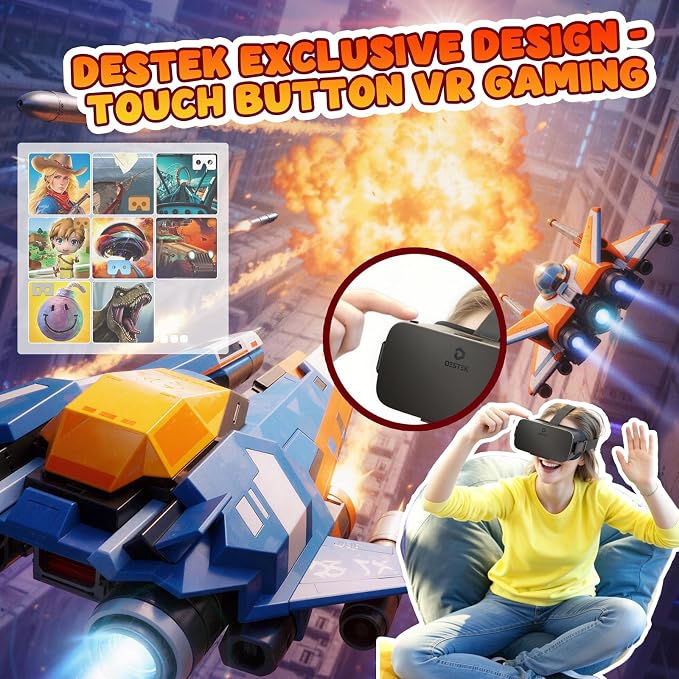 DESTEK V5 VR Headset for Kids & Phone (5.5-7.0in Screen) w/Controller & 128 Premium VR Apps, Touch Button for YouTube VR Movie,110° FOV Anti-Blue Light HD Lenses for iPhone & Samsung