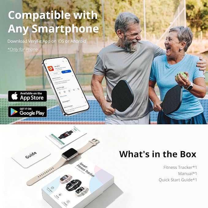 Fitness Tracker for Men & Women, 1.47” HD Smart Band, 24/7 Heart Rate & SpO2 Tracking, Sleep Monitor & Step Counter, 100+ Sports Modes, 3ATM Waterproof, Compatible with Android & iOS, Beige