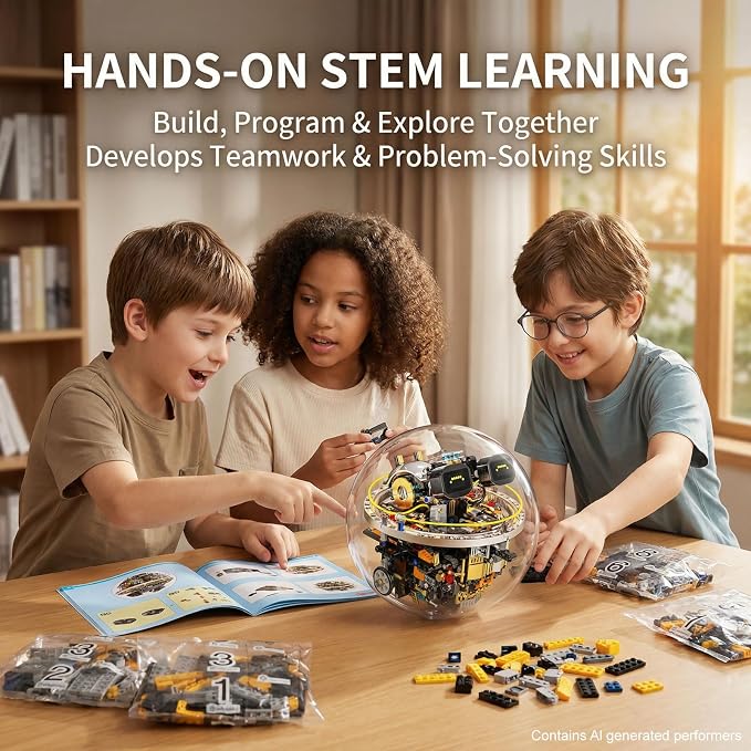 STEM Robot Building Kit, 804PCS APP & Remote Control Spherical Robot Ball for Kids Ages 8-14, Mechanical Building Blocks, Cool RC Toy with 17 LED Expressions, Cyberpunk Gift for Boys and Girls