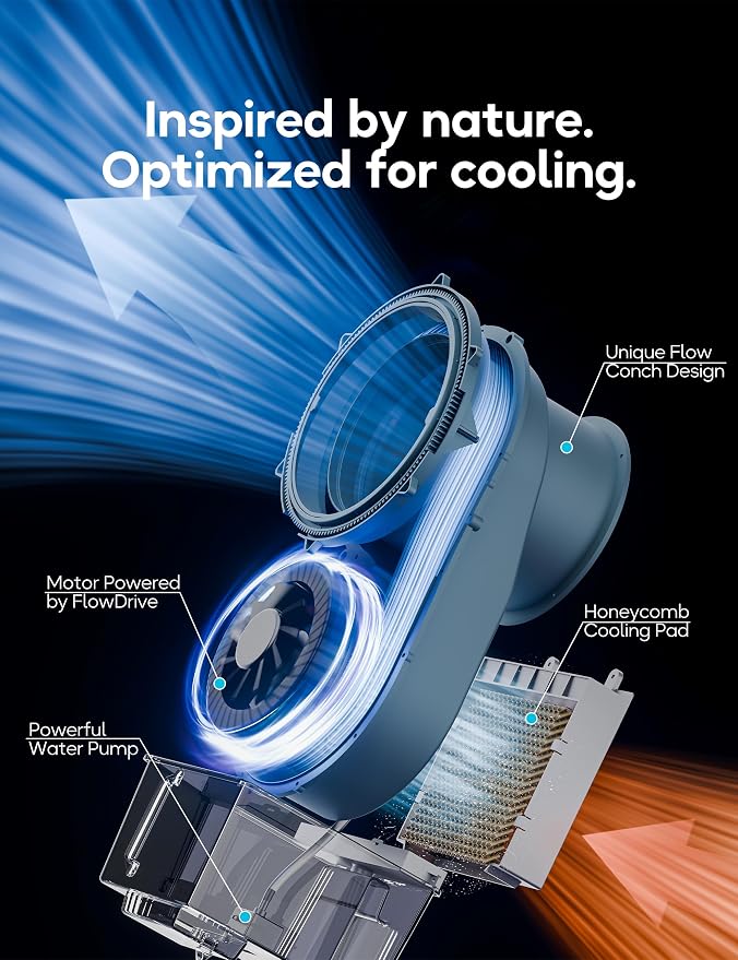 Windowless Portable Air Conditioner, 26.1" Small Evaporative Air Cooler for Room No Window, 3-Speed Settings, 4 Modes, 7H Timer, Remote Control, 4 Ice Packs, Quiet AC Unit for Bedroom, White