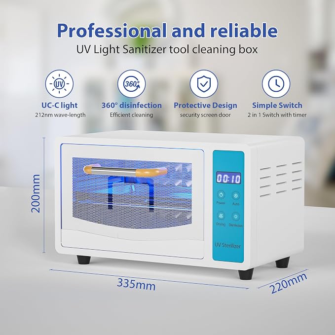 Sterilizer Cabinet for Esthetician, 10L Tool Machine with Timer Setting, Disinfection Sterilizer Cabinet for Nail Tools Tableware Toys, Cabinet Box Use Home & Commercial, White