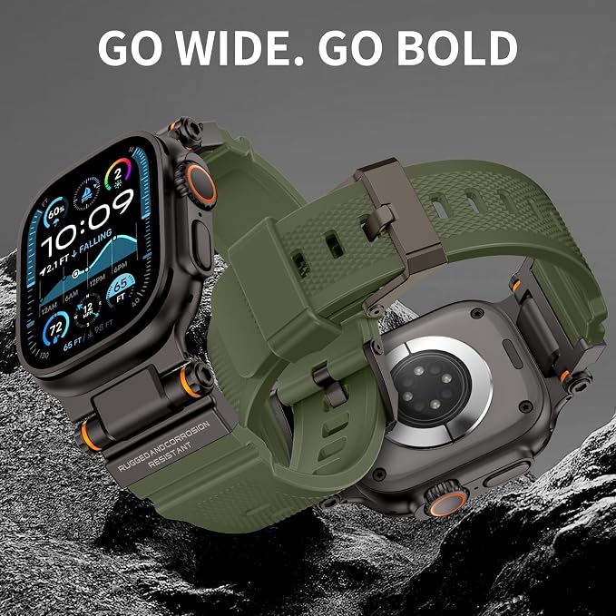 FOAMUNOC Rugged Band Compatible with Apple Watch Ultra 3/2/1 Band 49mm/46mm/45mm/44mm/42mm, Metal Connector with Strap for iWatch Ultra Series 11/10/9/8/7/6/SE3/SE2/SE/5/4/3/2/1, Army Green/Black