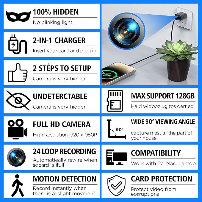 64GB Mini Camera 1080P Security Camera Nanny Cam with Night Vision and Motion Detection for Indoor and Home, No Need WiFi