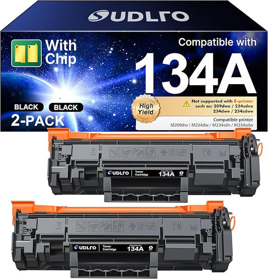 134A W1340A Black Toner Cartridge (with Chip) Replacement for HP 134A 134X W1340A W1340X Toner Cartridge Compatible with HP LaserJet Pro M209dw MFP M234dw M234sdw M234sdn Printer Ink (Black, 2 Pack)