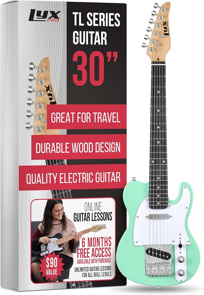 LyxPro 30” Electric Guitar TL Series, Full-Size Paulownia Wood Body, 3-Ply Pickguard, C-Shape Neck, Ashtray Bridge, Quality Gear Tuners, 3-Way Switch & Volume/Tone Controls, 2 Picks Included, Green