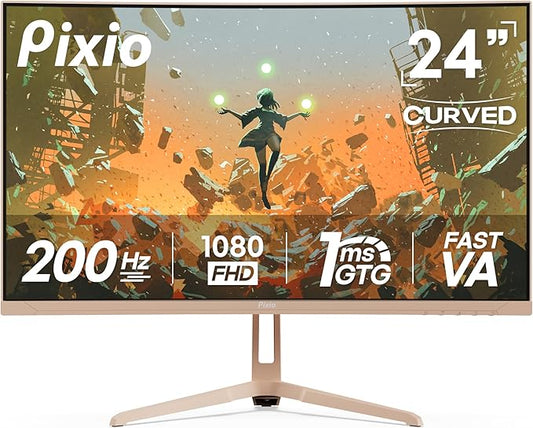 Pixio PXC248 Wave Beige 24 inch 200Hz Refresh Rate FHD 1080p Resolution 1500R Curve Fast VA Panel 1ms GTG Response Time Adaptive Sync HDR Curved Gaming Monitor