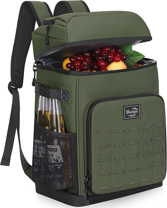 Cooler Backpack Insulated Waterproof for Men and Women, 2 Insulated Compartments Backpack Cooler for Beach Travel Camping, Portable Lightweight (Green, Large)