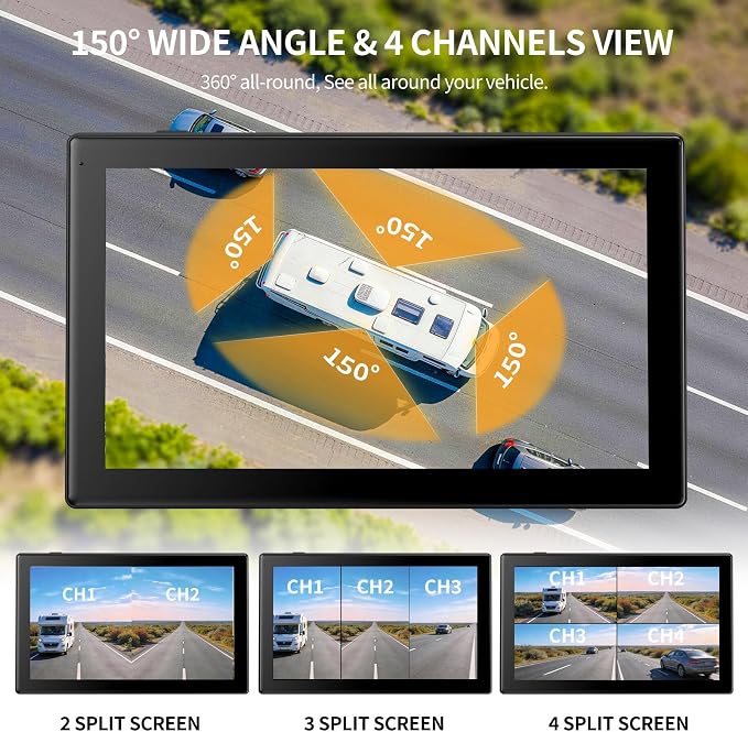 Fookoo AHD 1080P Dual Wired Backup Camera System, 10.1" Touchscreen Monitor Blind Spot Detection Vibration-Proof 10G Cameras MP3 MP5 Waterproof for Tractor Trailer Excavator Skid Steer Harvester RV