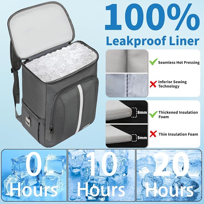 Cooler Backpack for Women Men,Insulated Backpack Cooler Leakproof Double Deck Work Lunchboxes Cooler Bag,Hot and Cold Thermal Backpack with Reflective Stripes