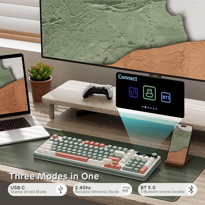 RK ROYAL KLUDGE S98 Mechanical Keyboard w/Smart Display & Knob, 96% RGB Wireless Gaming Keyboard BT/2.4G/USB-C, Hot Swappable Custom Keyboards, Software Support, Silent Computer Gaming Keyboard