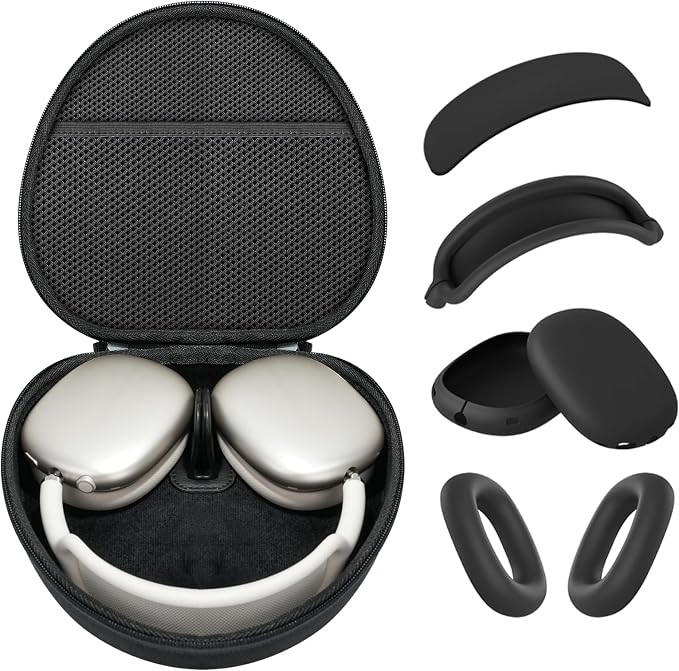 Hard Case for AirPods Max 2 Supports Sleep Mode, Travel Carrying Headphone Case with AirPods Max Silicone Earpad Case/Ear Cups/Headband Cover, AirPod Max 2/1 Protective Portable Storage Bag (Black)