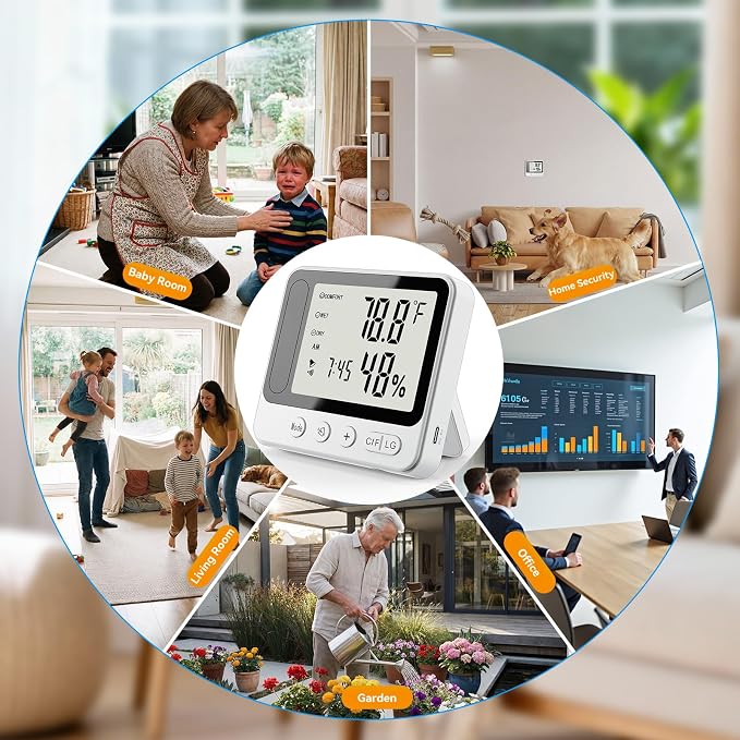 Hidden Camera Thermometer Hygrometer, 4K Discreet Nanny Camera - WiFi Remote View, Night Vision, Motion Detection,3-in-1 Wireless Spy Camera for Home/Office/Pet (White)