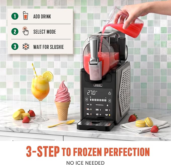 Slushie Machine for Home, 85oz Larger Ice Cream Maker with LED Display, 6 Preset Programs | Auto-Clean, Frozen Drink Machine for Margaritas, Frappes, Milkshakes & Smoothies, No Ice Needed