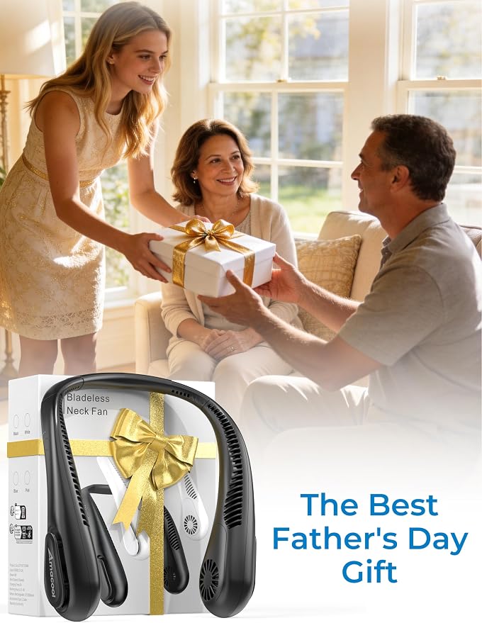 AMACOOL Bladeless Neck Fan, Mothers Day Gifts for Mom, Gifts for Fathers Day Dad Husband, Rechargeable Wearable Fan for Men Women Hot Flashes Relief Travel Outdoor Sports Golf Cruise Essentials 2026