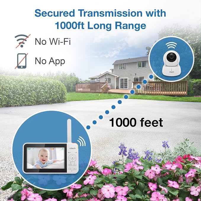 VTech Baby Monitor No WiFi, 3 Cameras & Remote Pan-Tilt-Zoom for 3 Rooms – Hack-Proof, 17Hr Battery, 1000ft Range, Auto Night Vision, Temperature Sensor | VM924-3