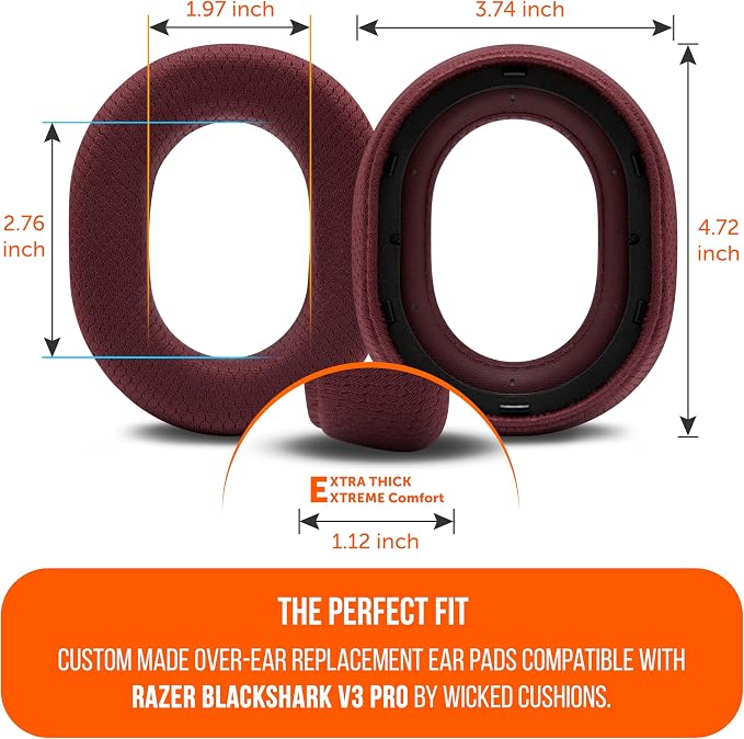 WC Freeze Blackshark V3 Pro – Cooling Gel Earpads Compatible with Razer BlackShark V3 Pro by Wicked Cushions | Enhanced Comfort, Cooling Gel Technology, Extra Thick | Red
