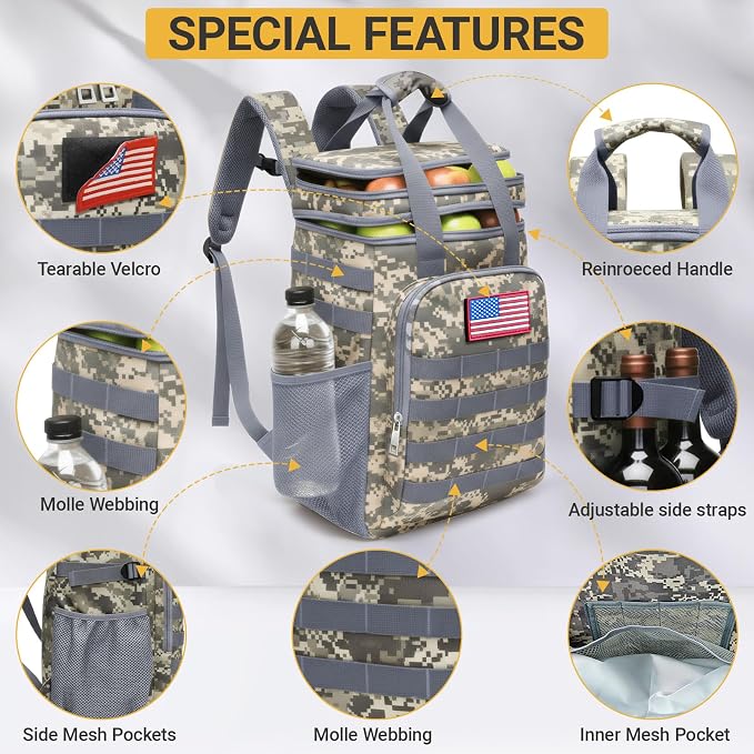 Fathers Day Gift-Tactical Backpack Cooler,Large Cooler Backpack Lunch Box for Men Adults Work with Handle,Insulated Soft Thermal Bag