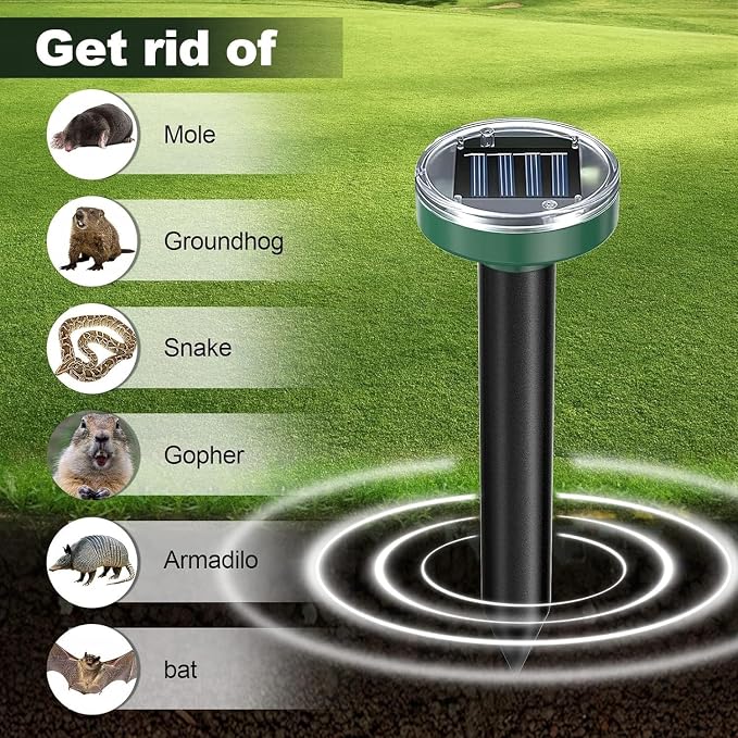 Mole Repellent Solar Powered - Ultrasonic Rodent Repeller 8 Pack,Waterproof Solar Powered Groundhog Deterrent for Yard Garden Farm,Rat Repellent for Gopher