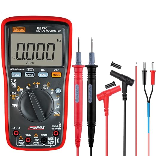 ZIBOO 17B PRO True RMS Digital Multimeter Measures AC/DC Voltage and Current Measurements up to 1000V and 10A (Optional AC Pliers)