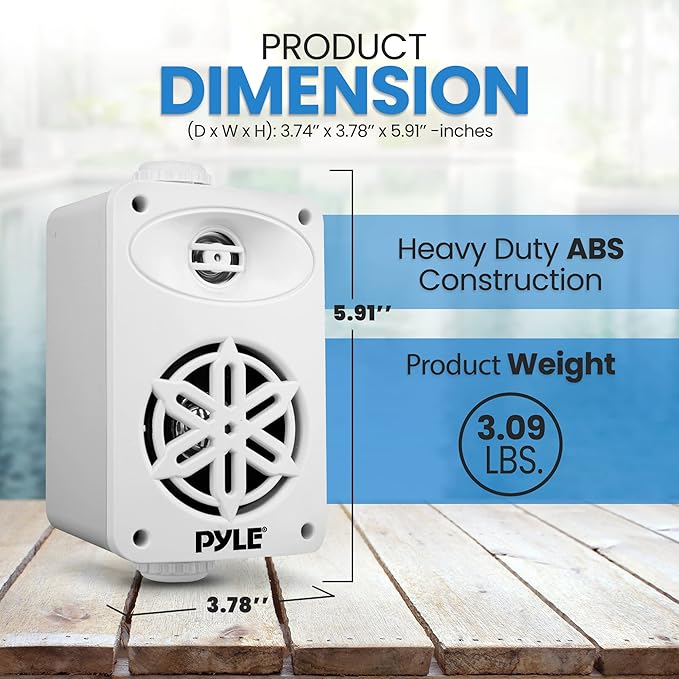 PyleUsa Indoor Outdoor Speakers Pair - 200 Watt Dual Waterproof 3.5” 2-Way Full Range Speaker System w/ 1/2” High Compliance Polymer Tweeter - in-Home, Boat, Deck, Patio, Poolside (White) - PDWR35WT