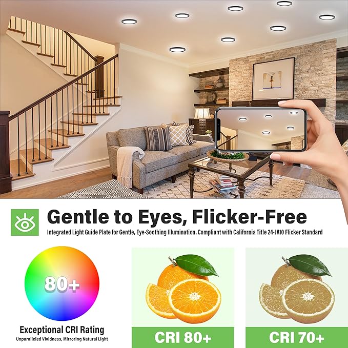 5.4" Flush Mount Dimmable LED Ceiling Light - 5000K Black, Ultra Thin Round, 14Pack for Bedroom, Bathroom, Kitchen, Hallway, Basement, Closet