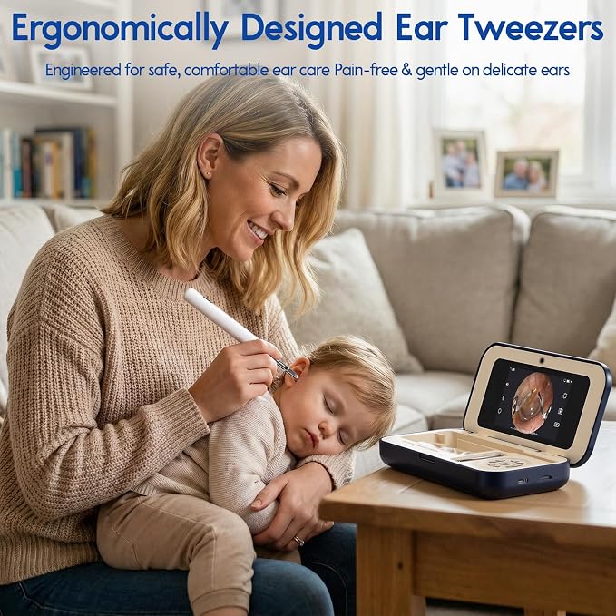 Ear Cleaner with Camera, Wireless Ear Wax Removal Tool with Screen, Visual Ear Cleaner Kit with Tweezers and Replacement Tips, Safe Ear Cleaning Tool for Kids & Adults