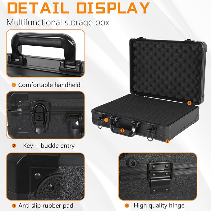 15 Inch Aluminum Carrying Case 15 X 11 X 6 Inch Ideal for Microphone & Camera Gear Transportation, DJ Mixer Case with Customizable Pre-Diced Foam, Black