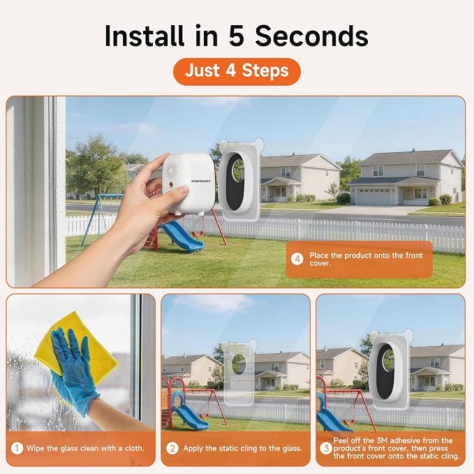 4MP 2.5K Wireless Window Camera, Rechargeable Indoor HD Home Security Camera, 2.4GHz WiFi, Full Color Night Vision, AI Motion Detection, Anti-Glare, No Wiring, Static Cling Mount No Residue
