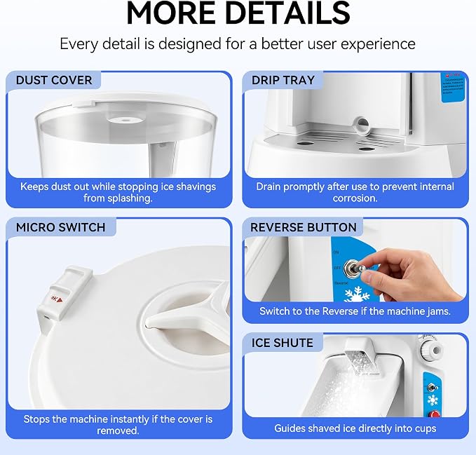 Electric Ice Shaver Machine, 400W Shaved Ice Machine, Thickness Adjustable Snow Cone Maker Machine 1499LBs/hr Ice Crusher for Bar Parties Events Snack, Home and Commerical Use(13.8Qt)